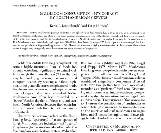 MUSHROOM CONSUMPTION (MYCOPHAGY) BY NORTH AMERICAN CERVIDS Karen L. Launchbaugh, Philip J. Urness